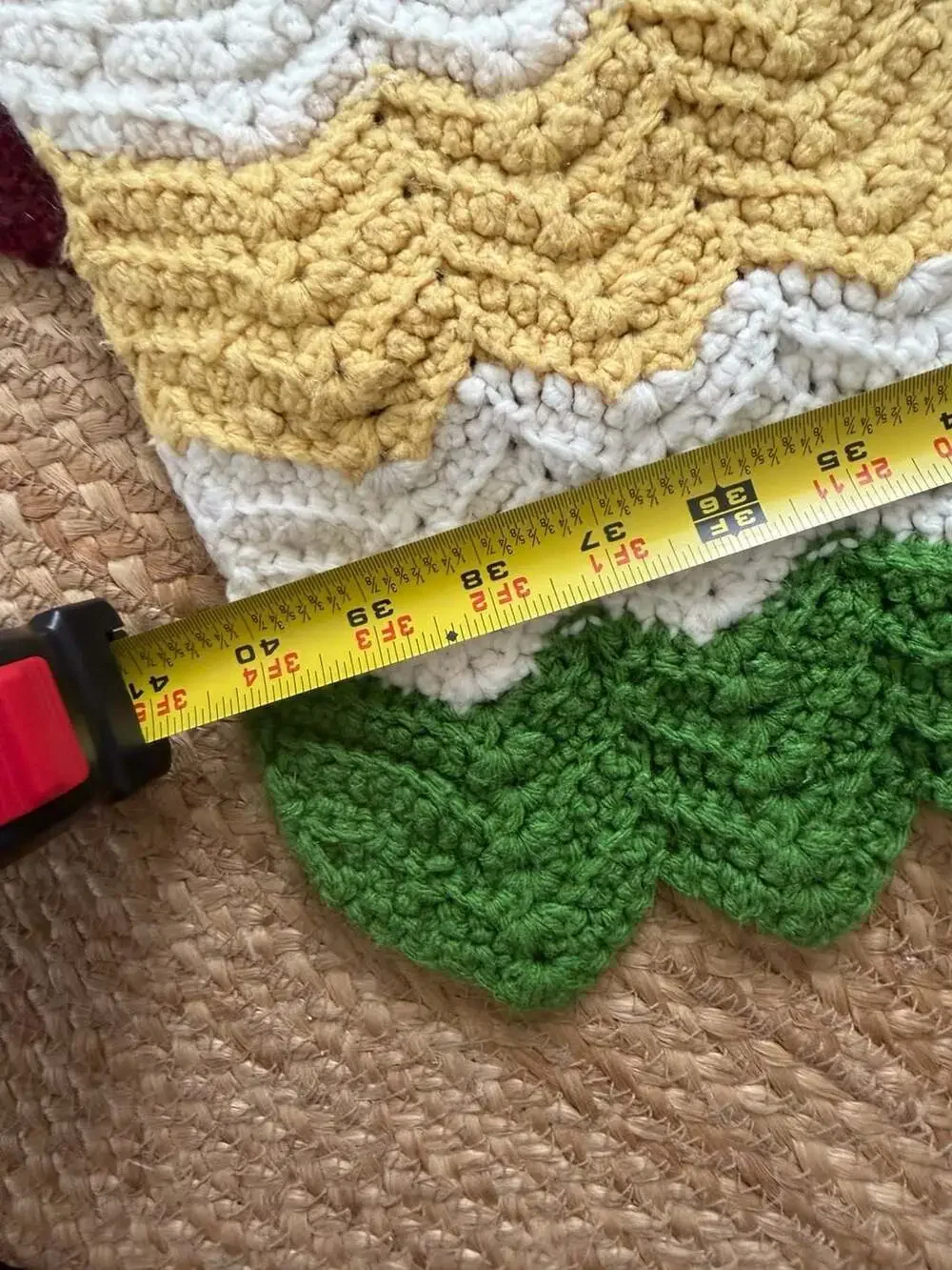 Vintage Handcrafted Crochet Chevron Afghan Green Yellow White 40 x 65 in